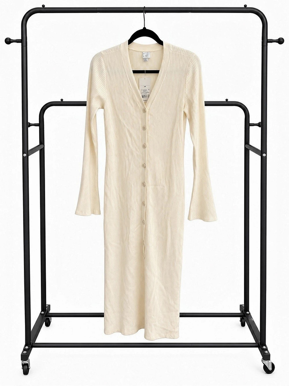 a new day Button-Up Midi Sweater Dress Ribbed Cream Medium